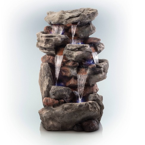 52" Resin Rainforest Rock Tiered Fountain with LED Lights Bronze - Alpine Corporation - image 1 of 4