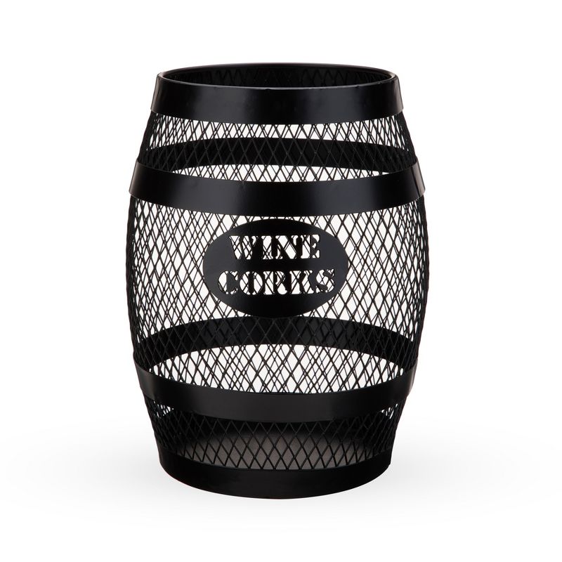 Twine Barrel Cork Holder Metal Decorative Wine Cork Collection Storage, Rustic Black Finish, Black, Holds 150 Corks, Set of 1, 1 of 8