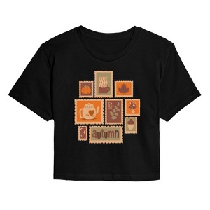Women's - Instant Message - Fall Stamp Cluster Cropped Graphic T-Shirt - 1 of 4