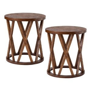 COZAYH Farmhouse End Table, Rustic Round Top with X-Motifs Legs, Brown, Set of 2 - 1 of 4