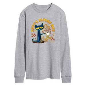 Men's - Pete the Cat - Piping Hot Coffee Long Sleeve Graphic T-Shirt - 1 of 4