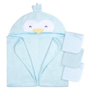 Gerber Baby Hooded Bath Towel & Washcloths, One Size Fits Most, 4-Piece - 1 of 4