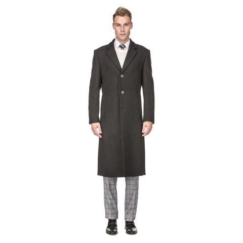 Braveman Men's Knee Length Wool Blend Three Button Long Jacket Overcoat Top Coat CHARCOAL Large