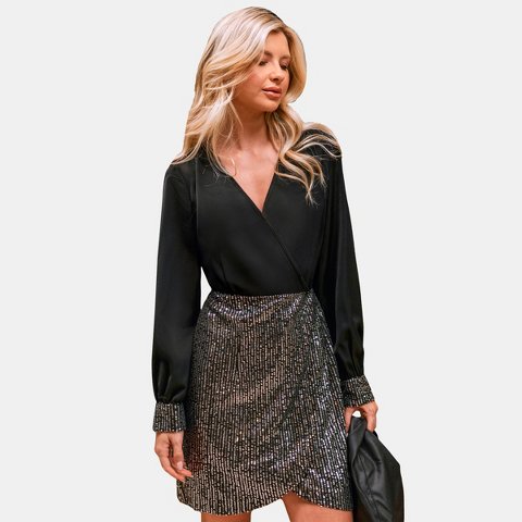 Женские платья Cupshe Women's Elegant Velvet Sequin Wrap Dress-L-Silver