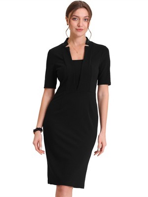 Allegra K Women's V Neck Short Sleeve Work Office Bodycon Midi Sheath Dress  Black X-small : Target