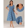 INSPIRE CHIC Women's Floral Smocked Puff Short Sleeves V Neck Ruffled Hem Midi Dress - 2 of 4