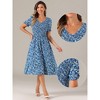 INSPIRE CHIC Women's Floral Smocked Puff Short Sleeves V Neck Ruffled Hem Midi Dress - image 2 of 4