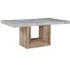 HomeRoots 70" White and Natural Faux Marble and Wood Pedestal Base Dining Table - 4 of 4