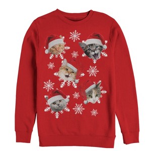 Men's Lost Gods Ugly Christmas Cat Snowflakes Sweatshirt - 1 of 3