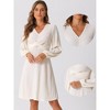 Allegra K Women's A-Line Long Sleeve Criss Cross Textured V Neck Dress - 2 of 4