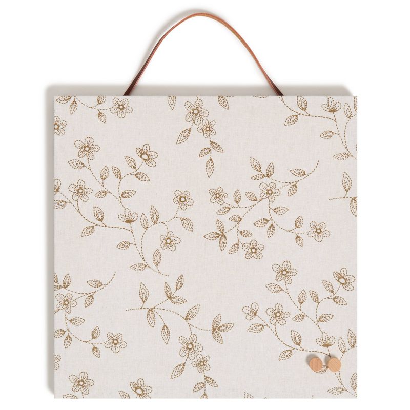 U Brands 12&#34;x12&#34; Printed Linen Bulletin Board with Leather Strap - Boho Floral, 1 of 9