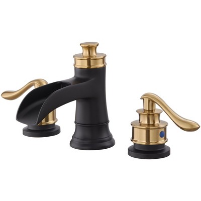 BWE 8 in. Widespread Double Handle Waterfall Bath Faucet With Pop-up Drain Assembly in Spot Resist