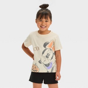Toddler Girls' Disney Minnie Mouse Halloween Short Sleeve T-Shirt - Ivory - 1 of 4