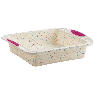 Trudeau Structure Silicone 8" x 8" Square Cake Pan, Confetti/Fuchsia