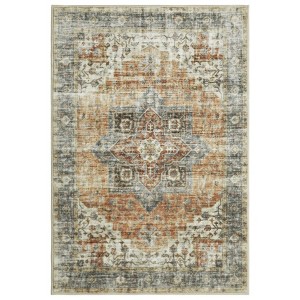 Washable Vintage Rug Non Slip Low Pile Rug Soft Retro Medallion Distressed Throw Floor Cover Foldable Indoor Carpet for Living Room Bedroom Playroom - 1 of 4