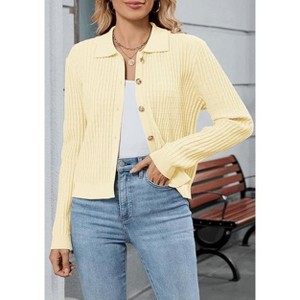 Women’S Chunky Knit Wool Sweater Jacket Long Sleeve V-Neck Thick Casual Loose Hollow Out Knitted Cardigan Coat - 1 of 1