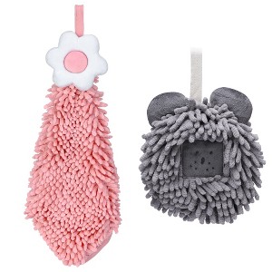 REGALWOVEN 2 Packs Soft Absorbent Cute Decorative Chenille Hand Towel for Bathroom 6" x 15"/7" x 7" - 1 of 4