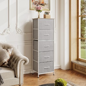 5-Drawer Tall Fabric Dresser with Wood Top, Storage Organizer Chest for Bedroom, Closet, Hallway, Sturdy Steel Frame - 1 of 4