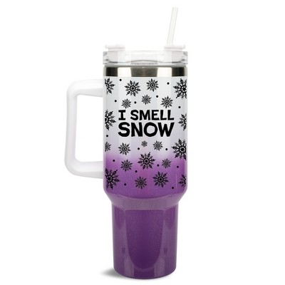 Elanze Designs I Smell Snow Winter Snowflakes 40 oz. Stainless Steel, Large Water Bottle Coffee Mug, Spill & Leak Resistant, Thermal Travel Tumbler