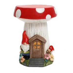 LuxenHome Outdoor Side Table, 17" Gnome Mushroom Cement Patio End Table,Indoor and Outdoor Sculpture Accent Side Table,Garden Decor Stool White - 1 of 4