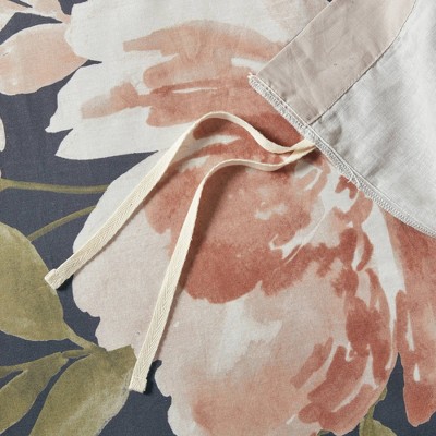 Camillia Navy Floral Cotton King/Cal King Duvet Cover Set