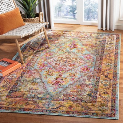 Elysian Light Blue & Orange Medallion 8' x 10' Synthetic Area Rug