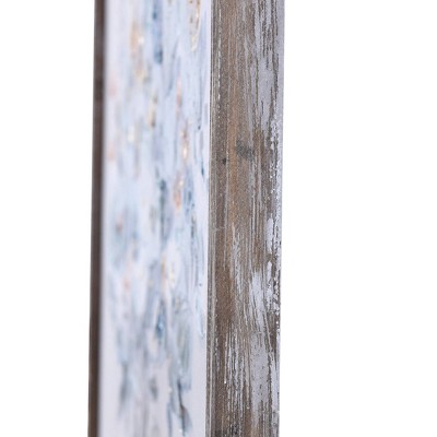 Blue Flower Bouquet Print on Wood with Glass Vase