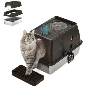GustoWave Stainless Steel Cat Litter Box, Detachable PP Enclosure Litter Box with Lid, Extra Large Metal Enclosed Cat Litter Tray - 1 of 4
