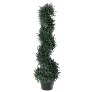 Outsunny 3FT Topiary Artificial Faux Cedar Tree Spiral Fake Plant, Pre-potted & Features High-Quality Detailed Look for Indoor or Outdoor - 1 of 4