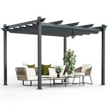Costway 10x12ft Outdoor Aluminum Retractable Pergola Canopy Shelter Grape  Trellis Beige/gray : Target