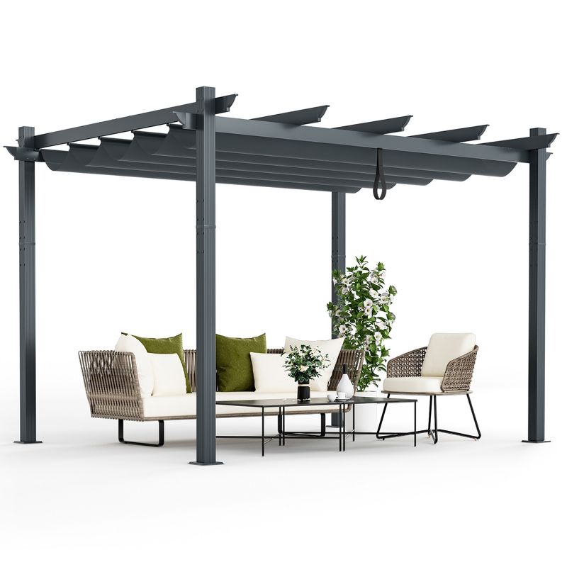 Costway 10x12ft Outdoor Aluminum Retractable Pergola Canopy Shelter Grape Trellis Beige/Gray, 1 of 11