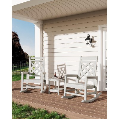 Oversized Rocking Chair Set of 2 with Side Table - HDPE Poly Lumber, 380lb Capacity & Weather-Resistant for Patio, Pool, Deck