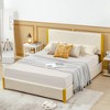 Costway Full\Queen Size Upholstered Bed Frame Wooden Slatted Adjustable Headboard 4 Drawers - 3 of 4