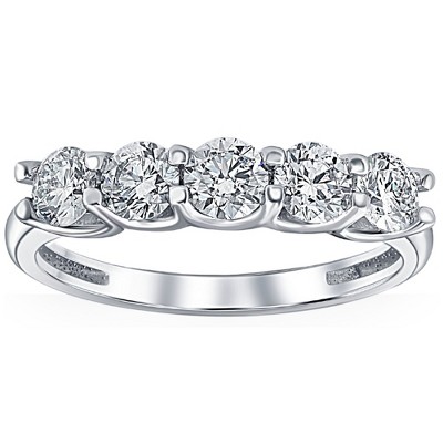 Pompeii3 1Ct T.W. Five Stone Diamond Wedding Ring 14k White or Yellow Gold Lab Created