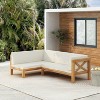 GDFStudio Caspian Outdoor Acacia Wood Left Facing 4 Seater 88.5" Sectional Sofa with Cushions - 2 of 4