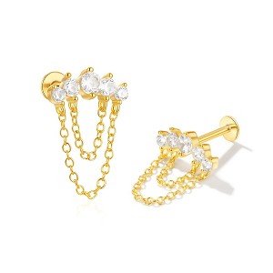 Crawler with Chains CZ Flat Back Earrings 16g Cartilage Helix Tragus Lobe Sterling Silver 1 pair by Ginger Lyne - 1 of 4