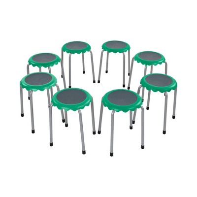 Emerald Green Stackable Plastic Stools with Steel Legs, 8-Piece Set