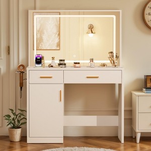Okak Makeup Vanity with 3 Color Adjustable Mirror, Vanity Desk with Charging Station and Ample Storage, Dressing Table for Bedroom - 1 of 4