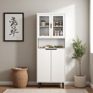 Tall Storage Cabinet with Tempered Glass Doors, Adjustable Shelves, 4 Doors, MDF Painted Finish, Bookcase for Living Room Bedroom Office - 1 of 4