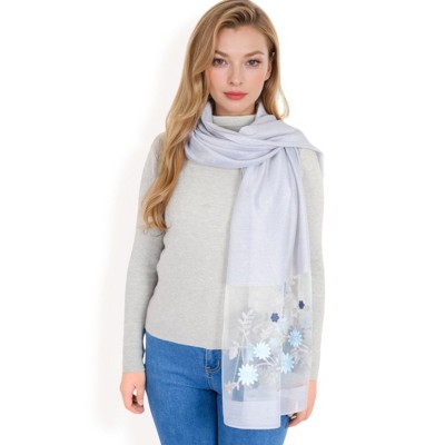 Anna-Kaci Women's Elegant Floral Embroidered Sheer Scarf with Lightweight Textured Fabric Overlay for Sophisticated Style