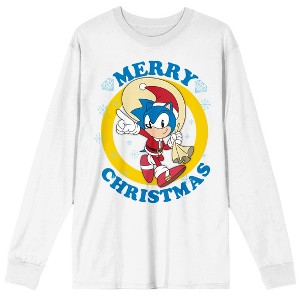 Sonic The Hedgehog Classic Sonic Santa Claus Crew Neck Long Sleeve White Adult Tee - 1 of 3
