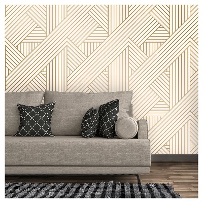 Metallic Ribbon Peel &#38; Stick Wallpaper Gold/Ivory - Project 62&#8482;_0