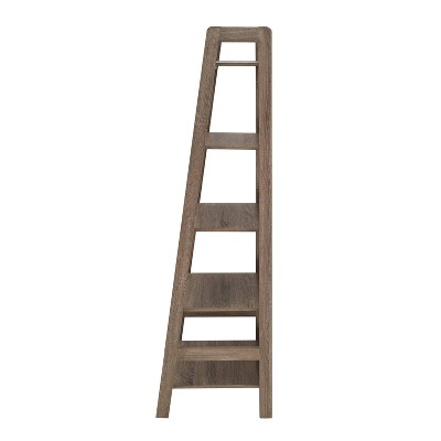 Modern Gray Wood Ladder Bookcase with 5 Spacious Shelves