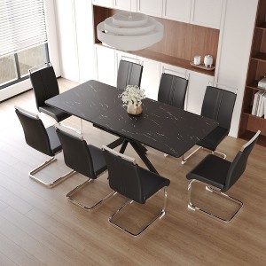 9-Piece Extendable Dining Set with Rectangle Kitchen Table and 8 C-shaped Tube Armless Chairs - 1 of 4