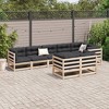 vidaXL Patio Sofa Set with Cushions - Modular Outdoor 8 Piece Lounge, Solid Pine Wood, Cream Cushions - Perfect for Garden, Terrace, Yard - 3 of 4