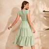 Summer Maternity Dress Ruffle Tiered Dress Smocked Shirred Midi Dress with Mini Cap Sleeve Round Neck Flowy Dress for Baby Shower Photography - 2 of 4