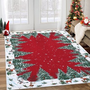 Fulvari Snowman House Pine Tree Christmas Area Rug,Xmas Home Decor Low-Profile Washable Area Rugs for Entryway Bedroom Living Room - 1 of 4