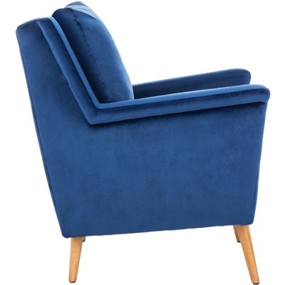 Contemporary Navy Velvet Armchair with Solid Oak Legs