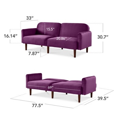 Plum Velvet Split-Back Sleeper Sofa with Round Arms