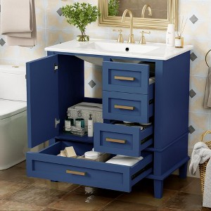 ALEXOUN 30" Solid Wood Freestanding Bathroom Vanity with Sink,Bathroom Storage Cabinet with Tip-Out Drawer & 3 Drawers and 1 Soft Closing Door - 1 of 4